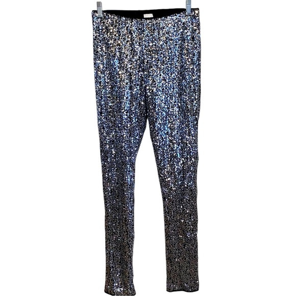 festive silver sequin legging statement pants .holiday attire , christmas pants - Picture 1 of 8